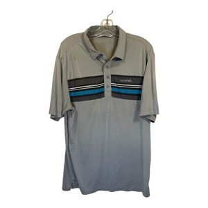Travis Mathew Polo Shirt Mens Size Large Grey Blue Striped Golf Athleisure
